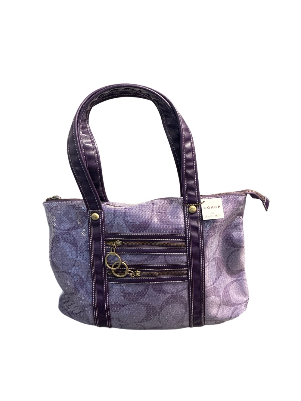 Coach NWT Y2K Purple Sequin Signature Shoulder Tote with Gold Hardware